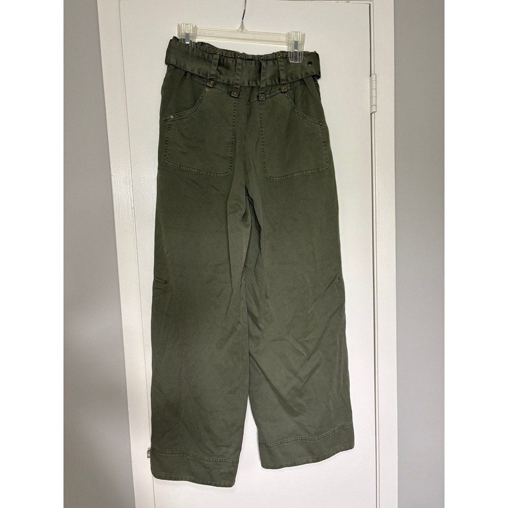 NEW Free People Sloane Belted Wide Leg Baggy Pants XS Green Herringbone Utility - Picture 9 of 10